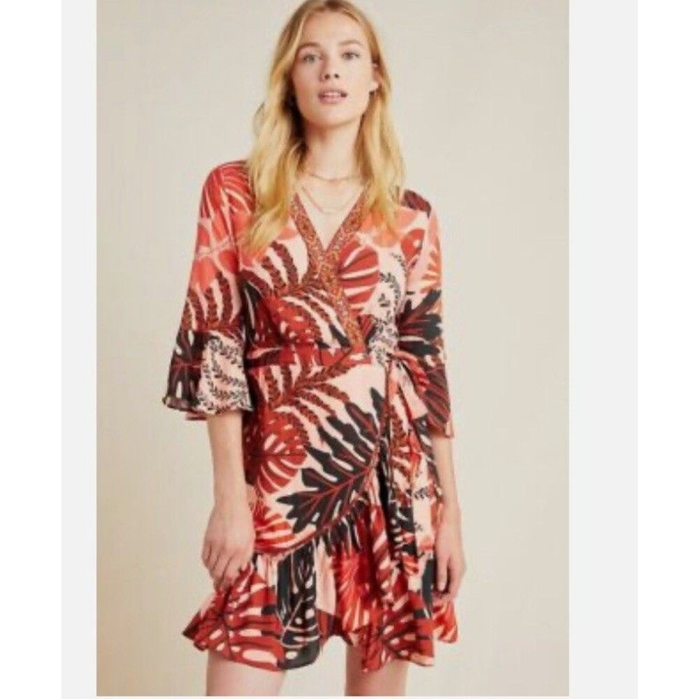 Anthropologie Farm Rio Bruxelles Wrap Mini Dress Size Small Petite